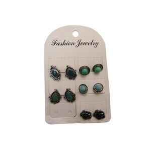 5 pc Bundle‎ Turquoise, Black Silver Stud Earrings Boho